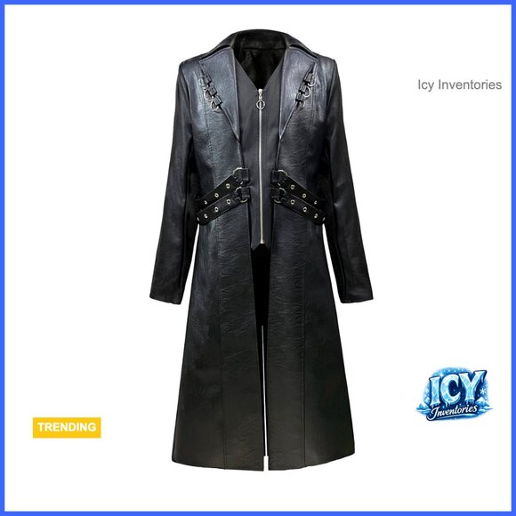 Men's Faux Leather Trench Coat Motorcycle Jacket with Hood